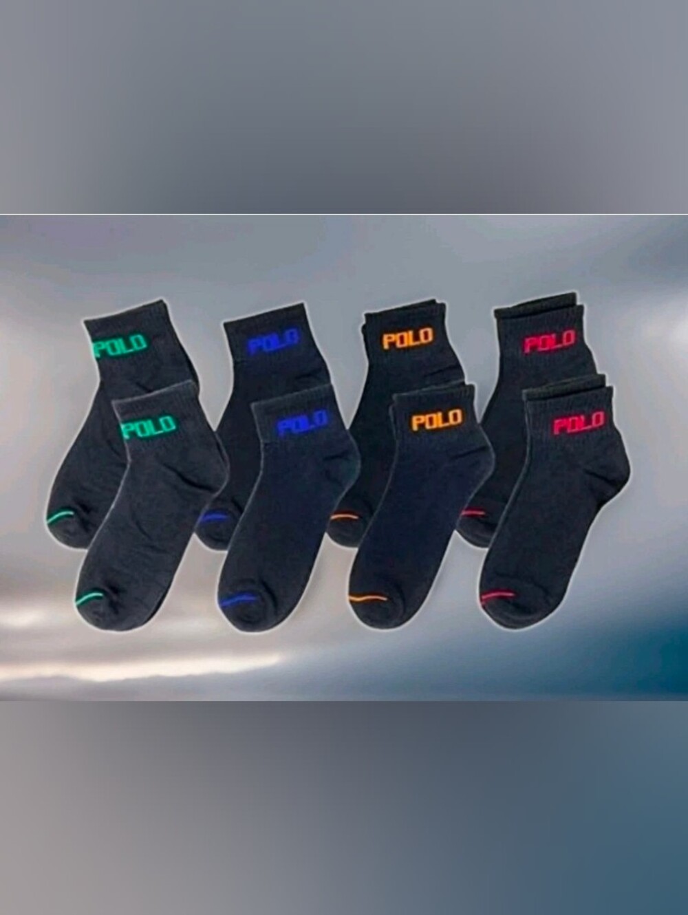Polo Ralph Lauren 8 Pairs Mens Low Cut Ankle Socks in Black Sock Size 10-13